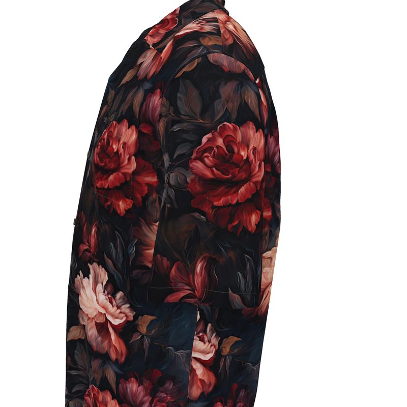 Dark Floral Print Revere Shirt
