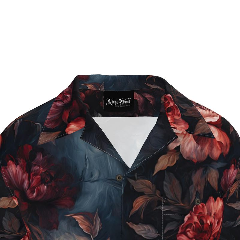 Dark Floral Print Revere Shirt