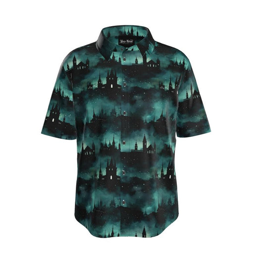 Gothic Skyline Mens Short Sleeve Silk Shirt