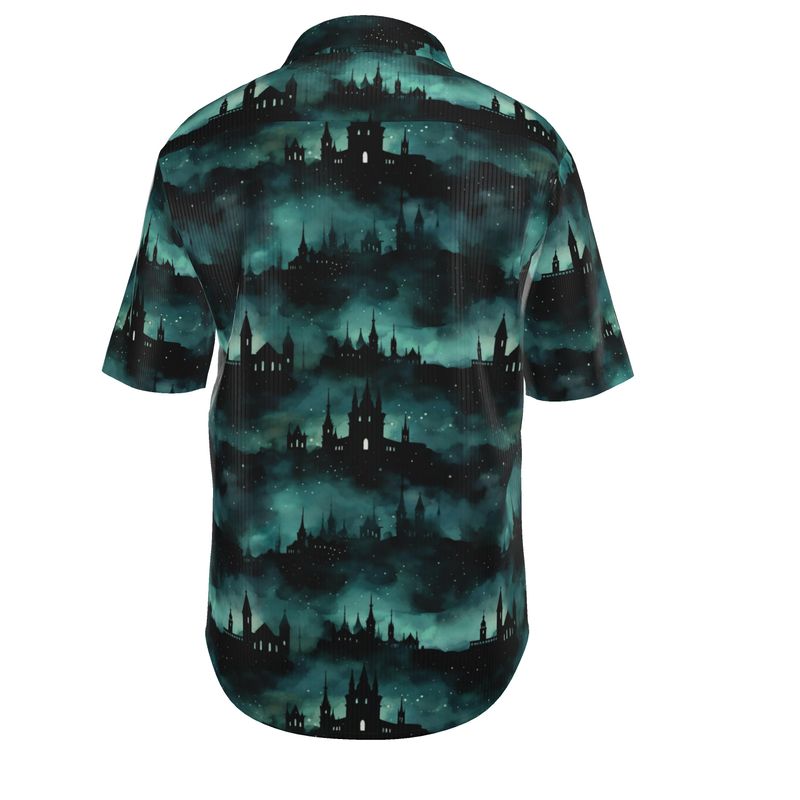 Gothic Skyline Mens Short Sleeve Silk Shirt