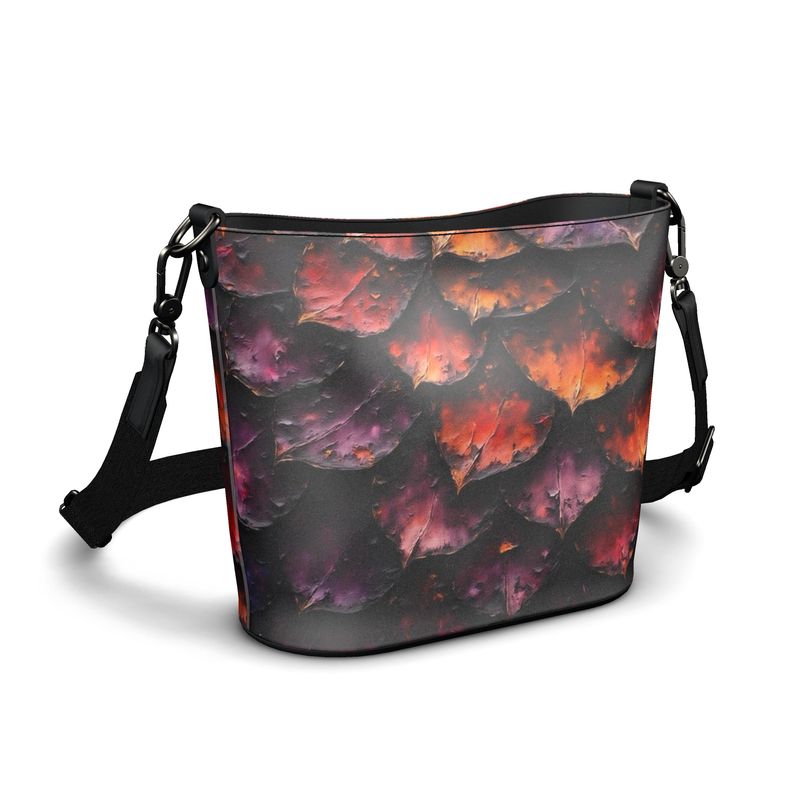 Keeled Dragon Scales Leather Bucket Bag