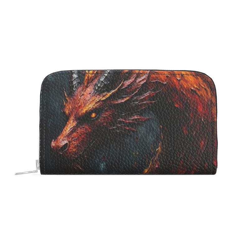 Fiery Orange Dragon Ladies Leather Wallet
