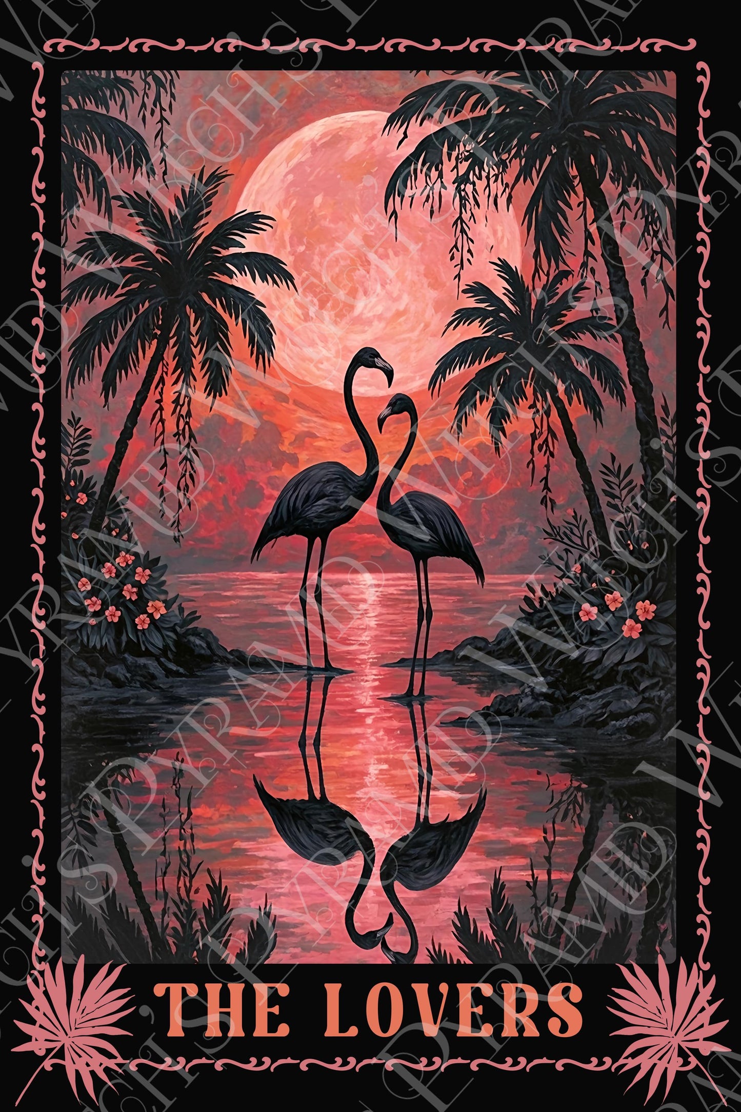 The Lovers Flamingo Tarot Card Art Print: Tropical Goth Decor