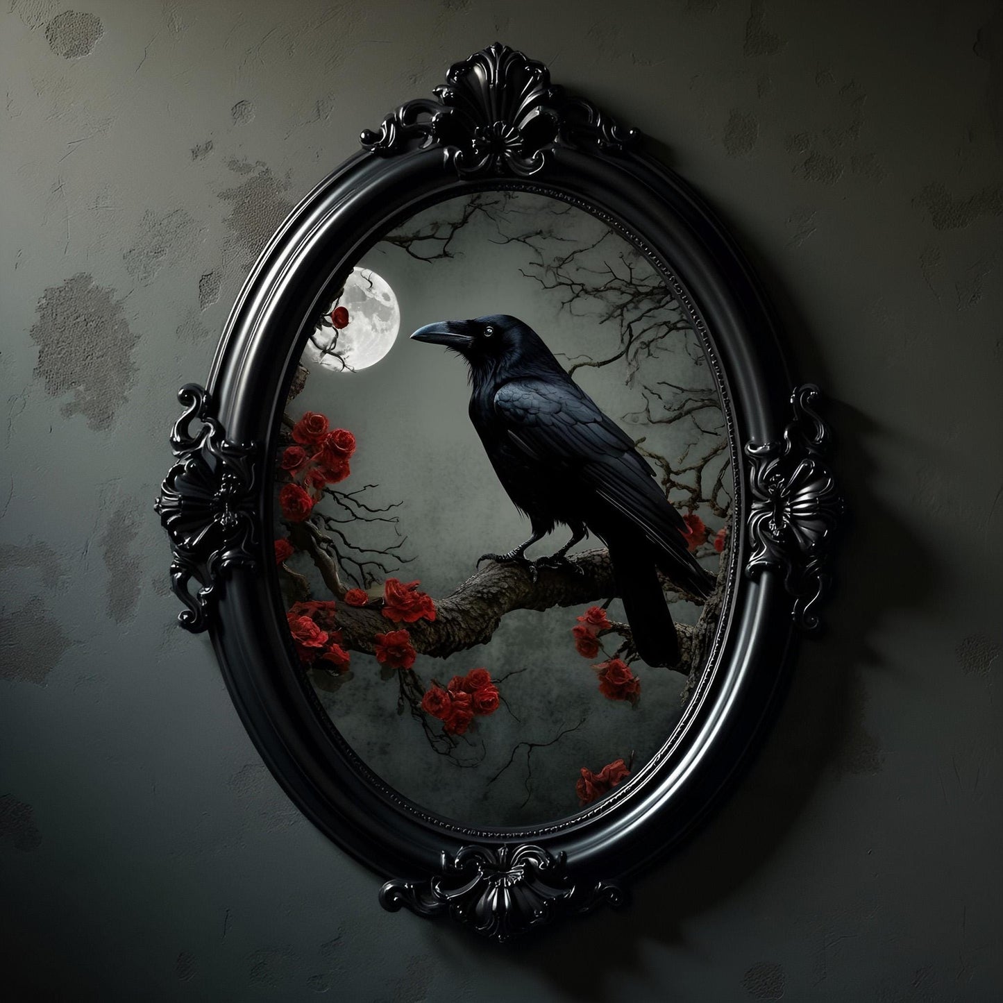 Gothic Crow & Moon Print: Dark Victorian Wall Art, Witchy Decor