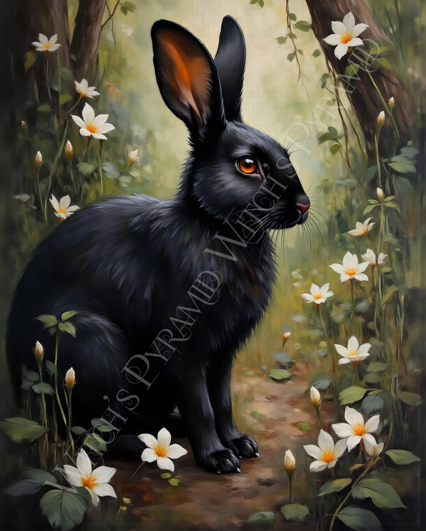 Black Rabbit Print: Dark Academia Nature Home Decor