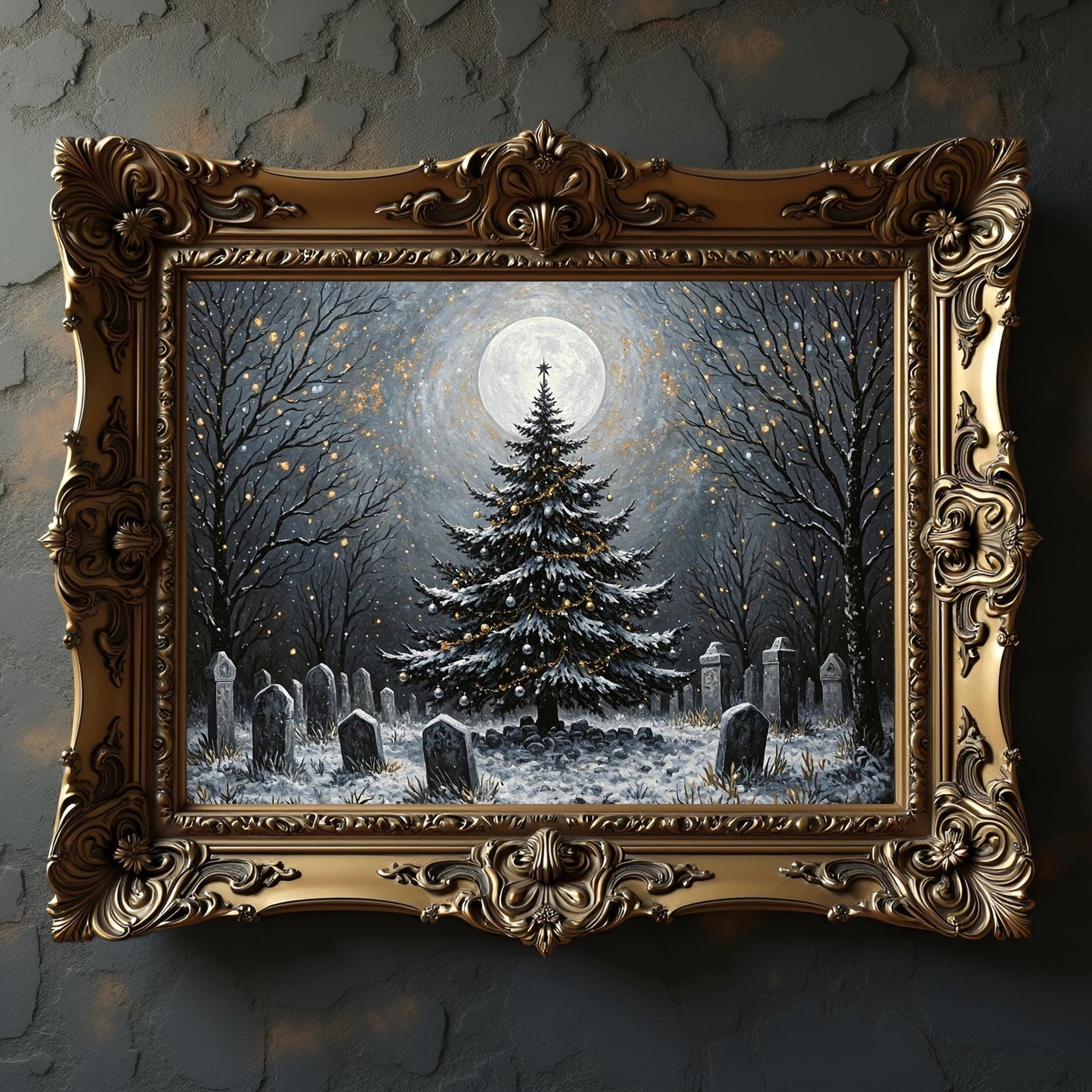 Gothic Graveyard Christmas Tree Print: Dark Yule, Holiday Decor