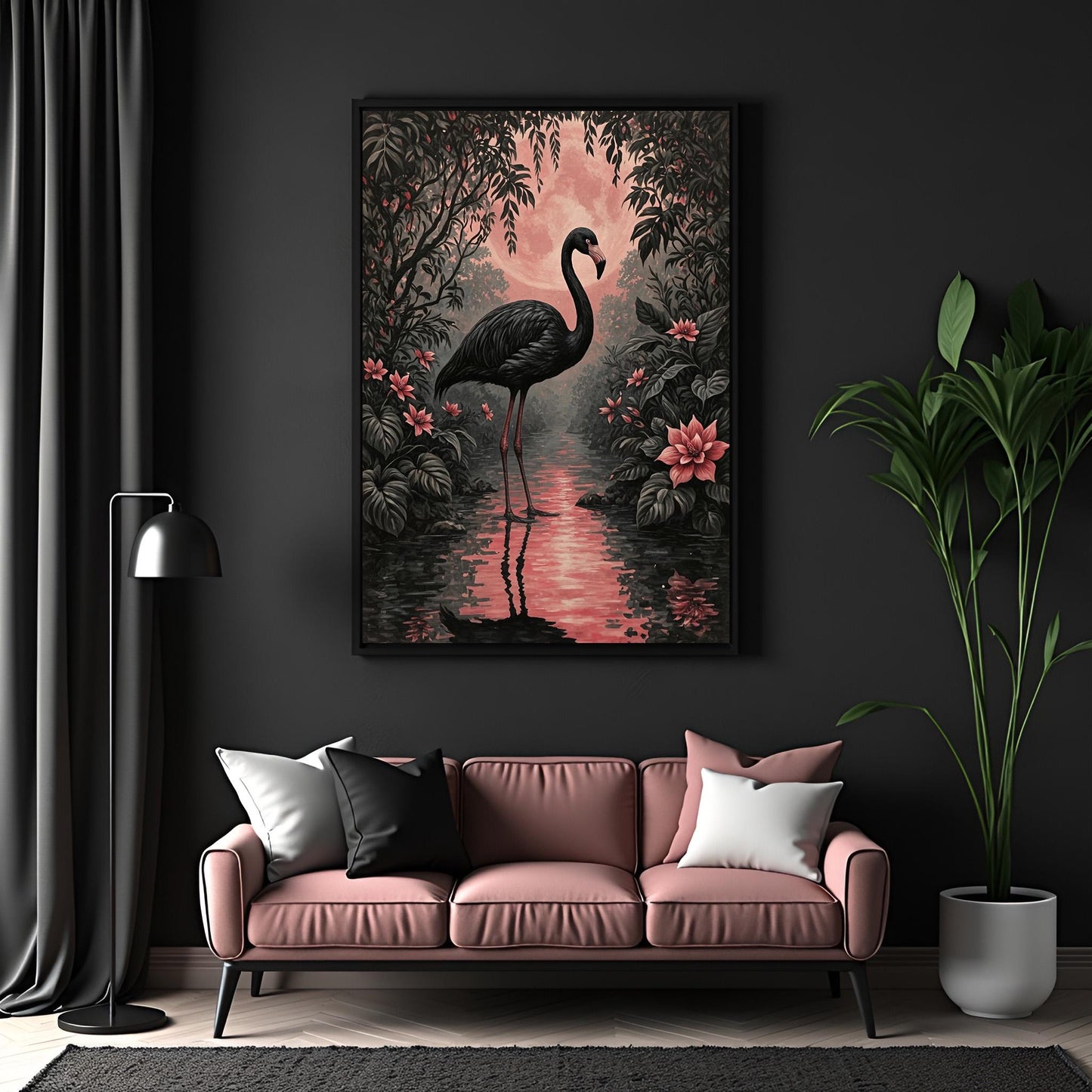 Black Flamingo Print: Vintage Style Tropical Wall Art