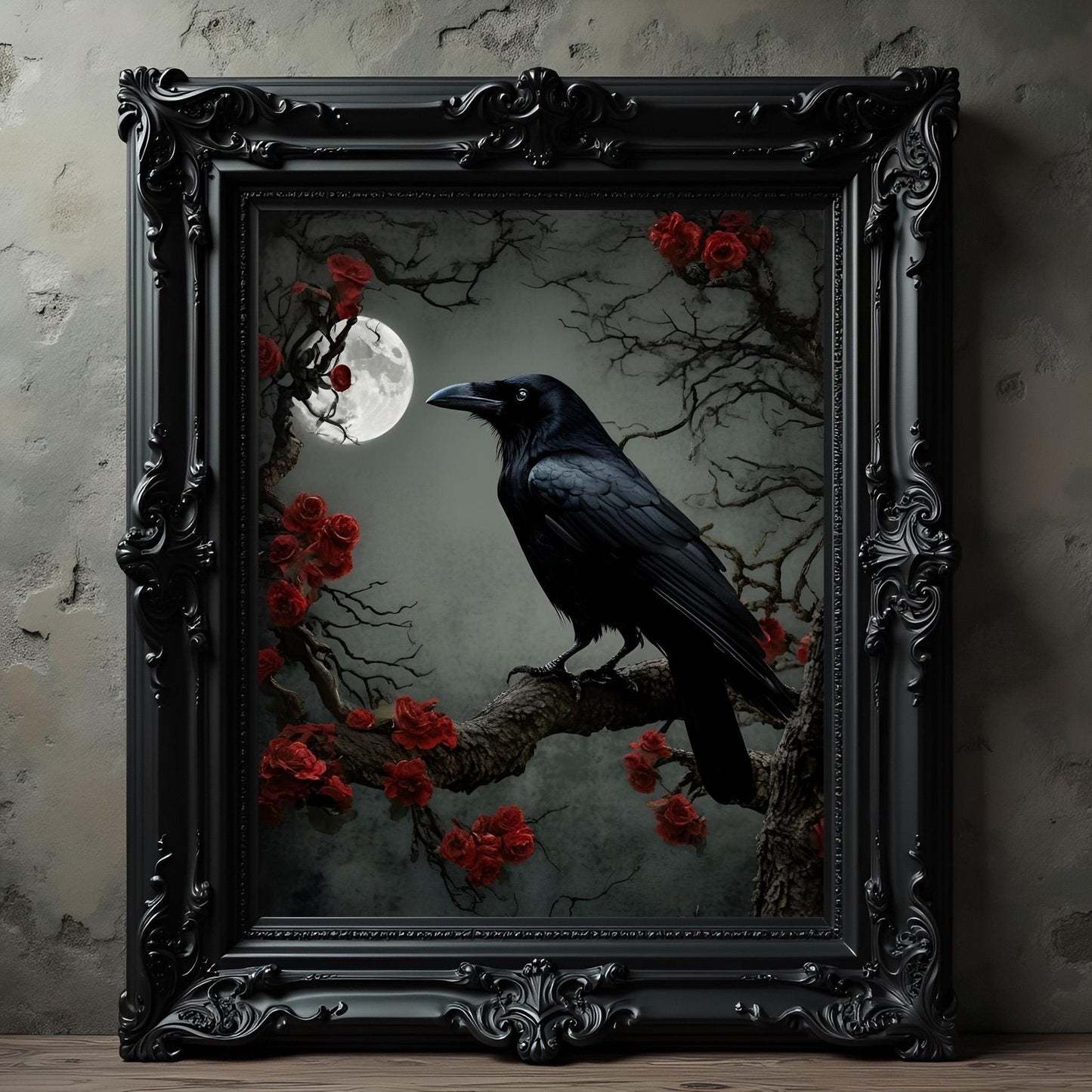 Gothic Crow & Moon Print: Dark Victorian Wall Art, Witchy Decor