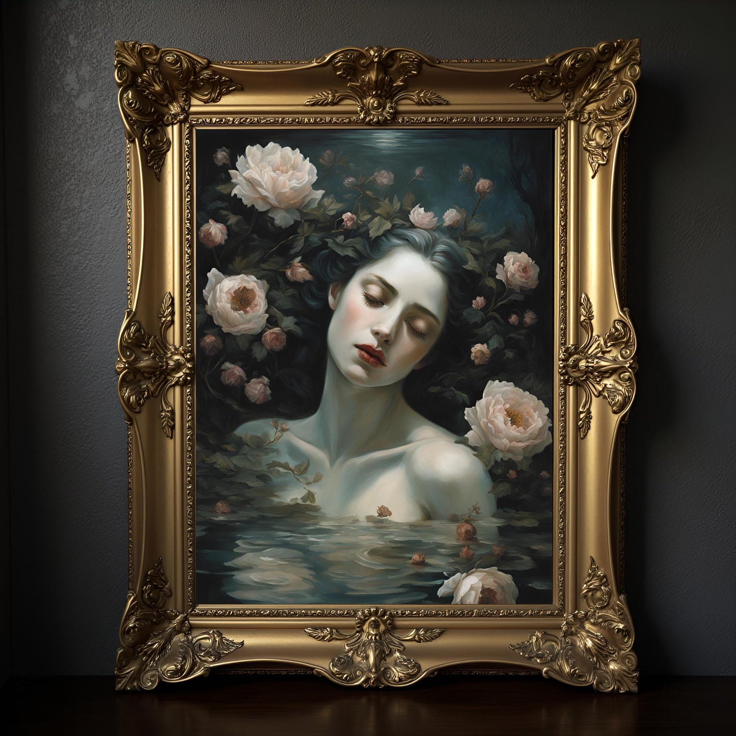 Ophelia Rococo Art Print: Woman in Water