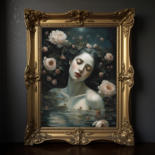 Ophelia Rococo Art Print: Woman in Water