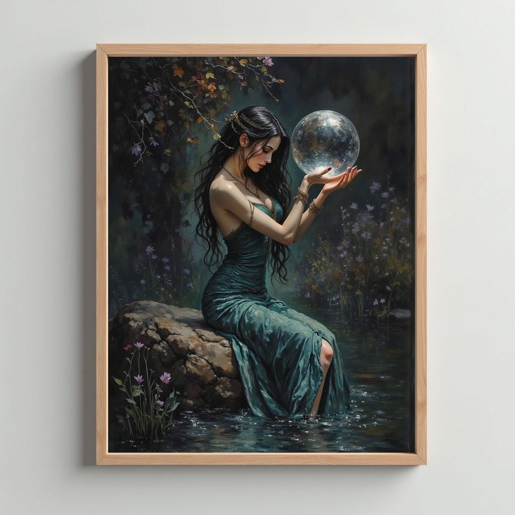 Woman with Crystal Ball Art Print: Victorian Gothic Home Decor