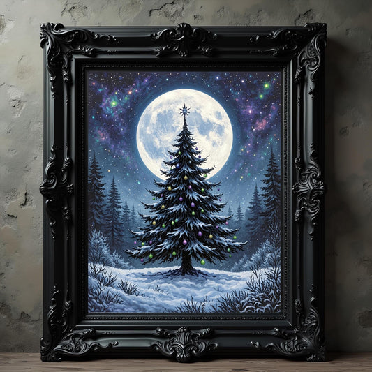 Cosmic Christmas Tree Wall Art: Gothic Purple Yule Tree Print