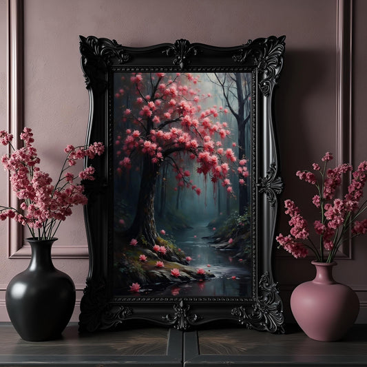 Moody Cherry Tree Art Print: Dark Romanticism Wall Hanging