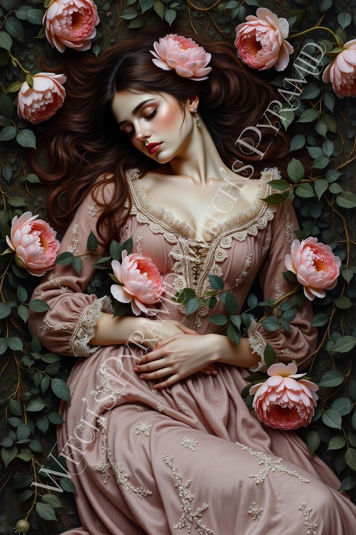 Victorian Woman Laying in a Meadow Art Print: Dark Academia Decor