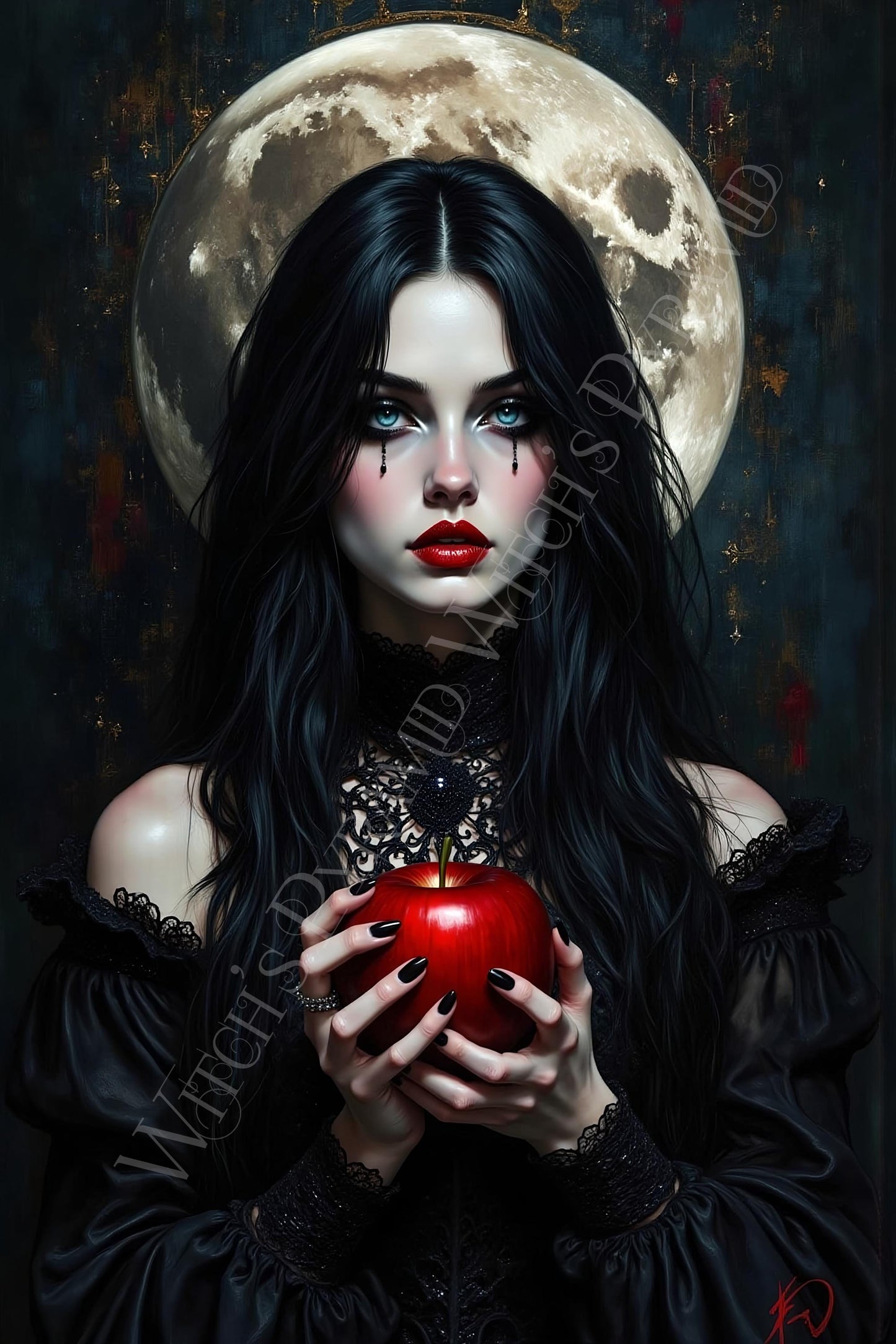 Gothic Woman with an Apple Art Print: Alternative Wall Art