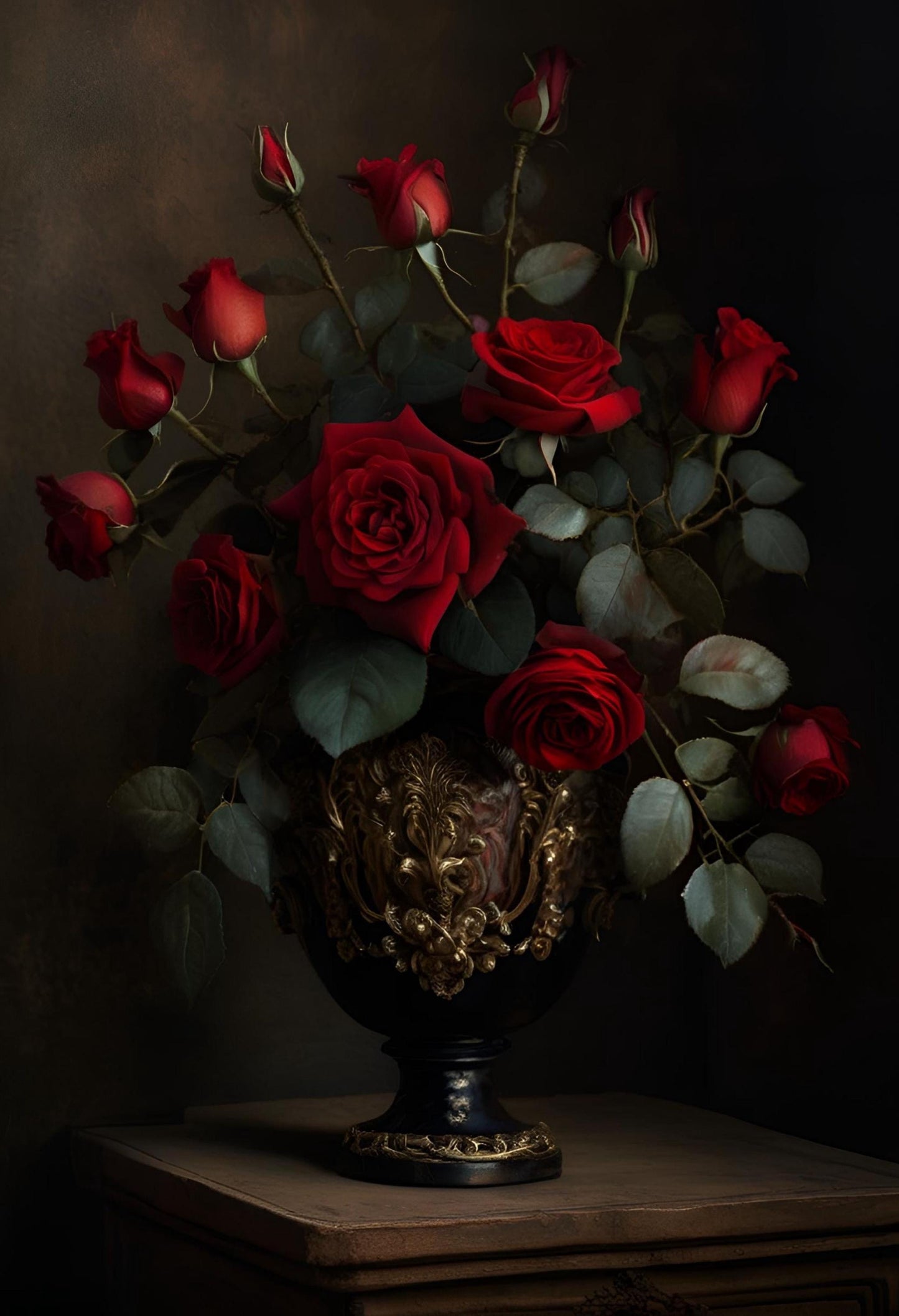 Red Roses Floral Print: Gothic, Dark Academia Wall Art