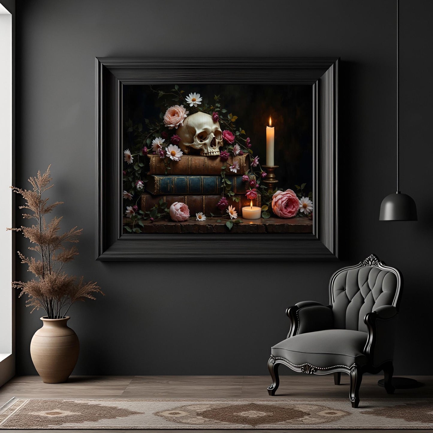 Skull With Books Art Print: Dark Academia Home Decor