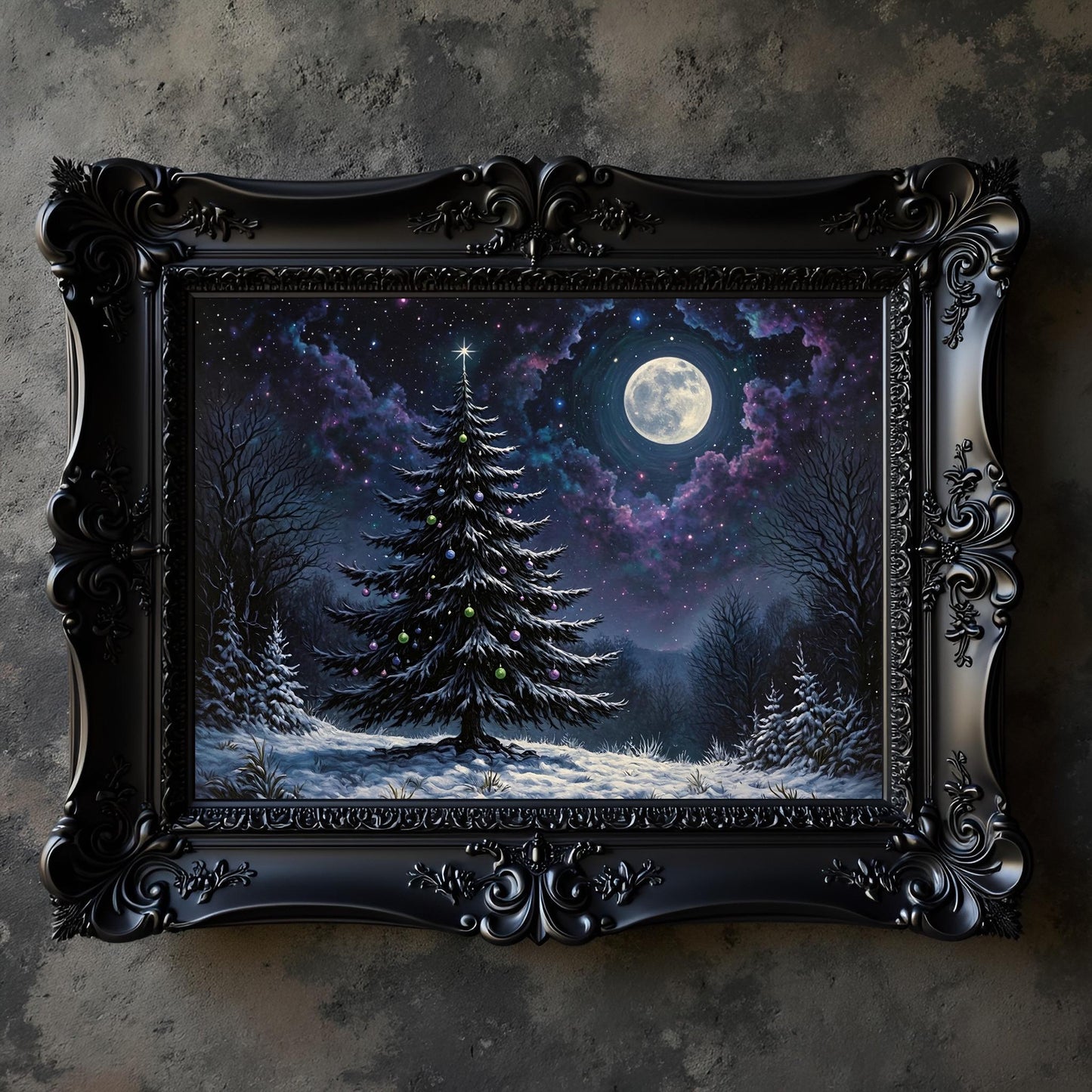 Gothic Full Moon Christmas Tree Print: Celestial Yule, Holiday Decor