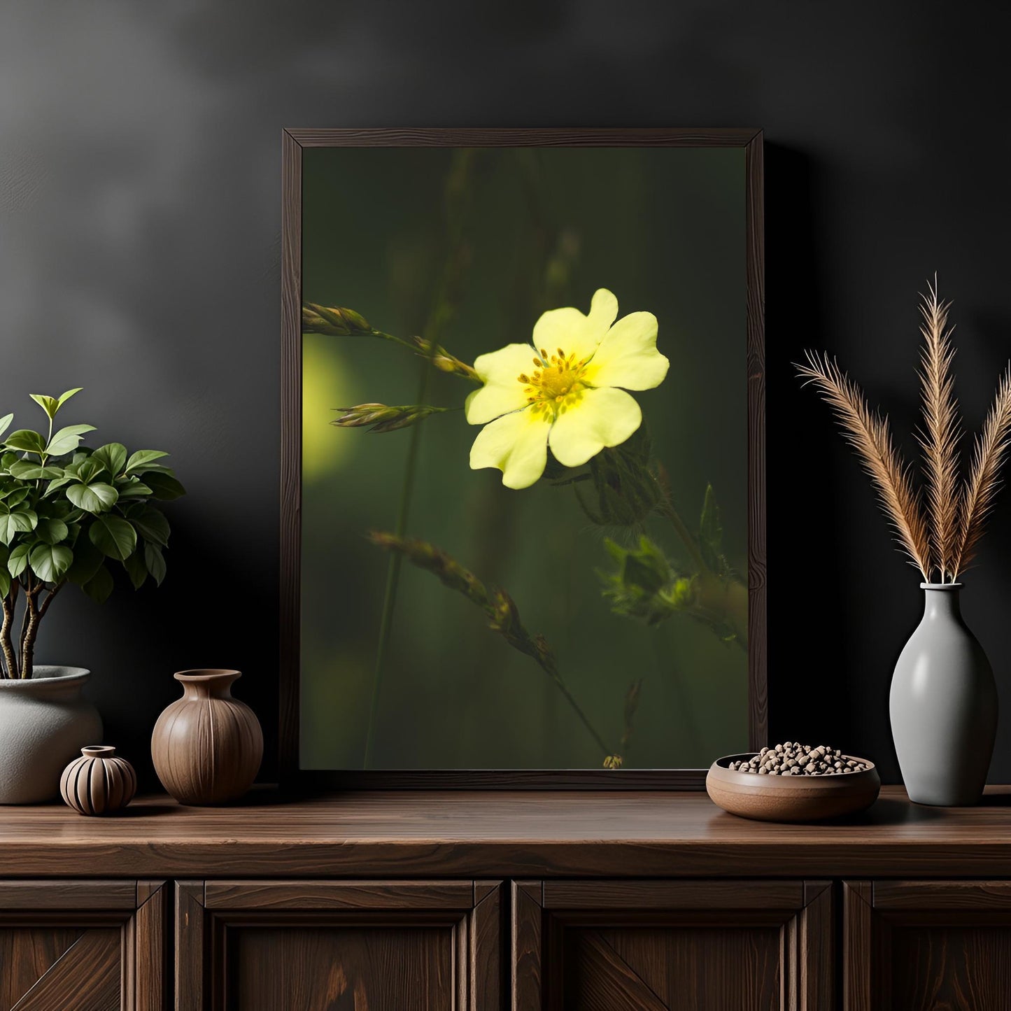 Yellow Flower Fine Art Giclee Print: Dark Botanical Nature Photography