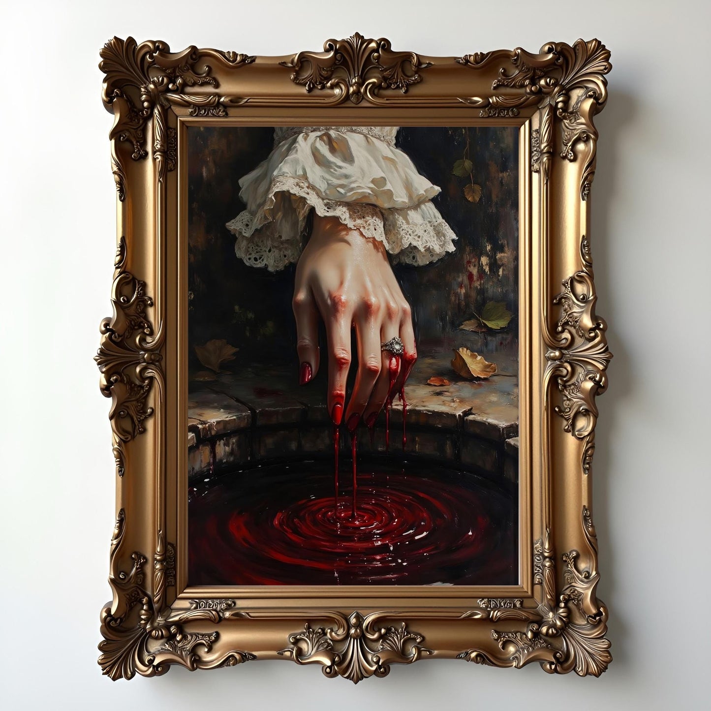 Gothic Woman's Hands Dripping Blood Art Print: Dark Academia Home Decor