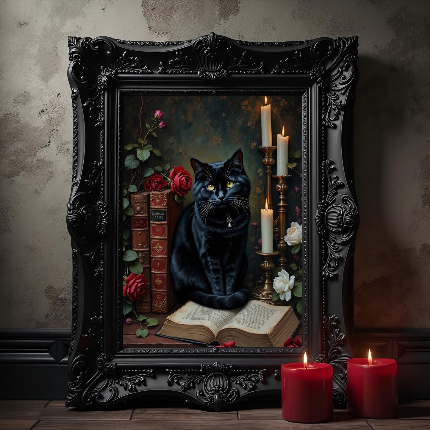Witch's Black Cat Art Print: Dark Academia Home Decor