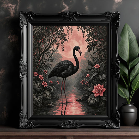 Black Flamingo Print: Vintage Style Tropical Wall Art