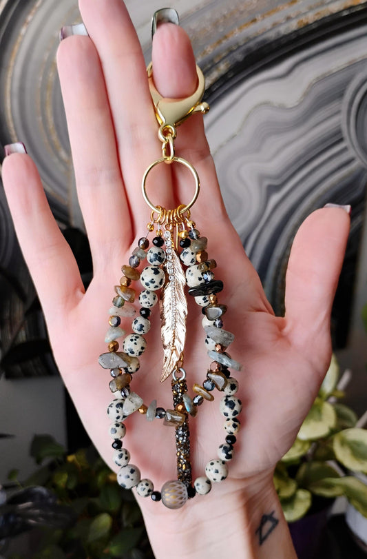 Labradorite and Dalmatian Jasper Purse Charm