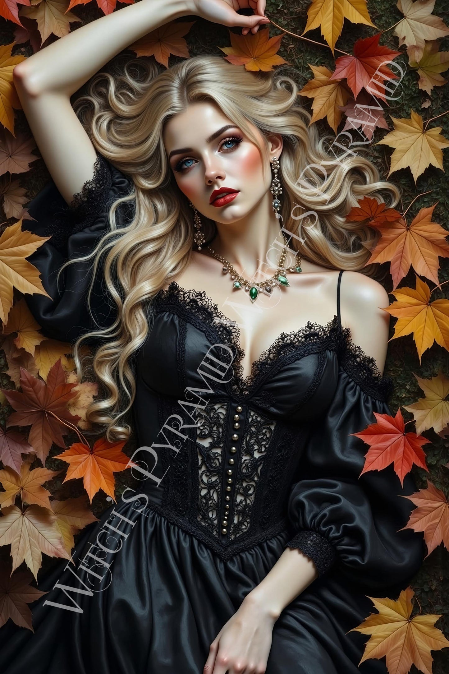 Gothic Woman in the Fall Art Print: Alternative Goth Fall Decor