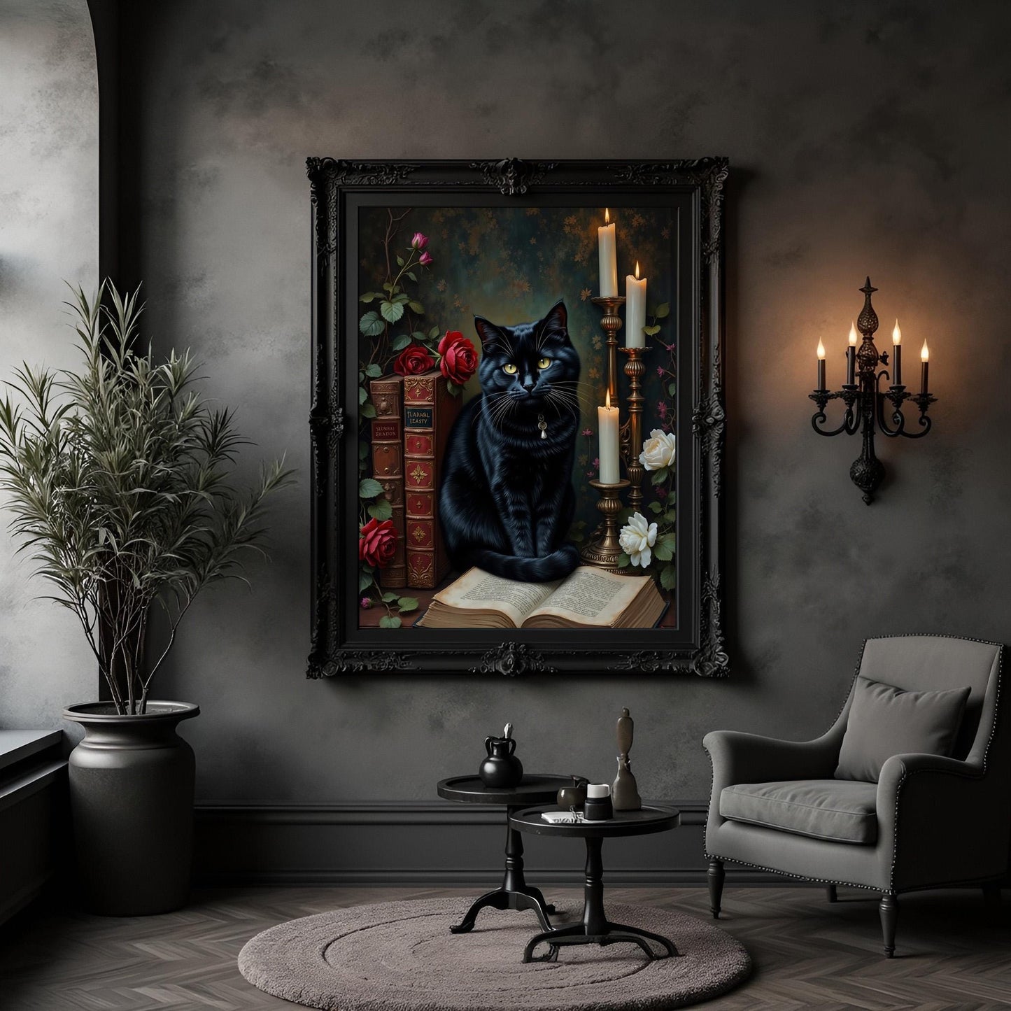 Witch's Black Cat Art Print: Dark Academia Home Decor