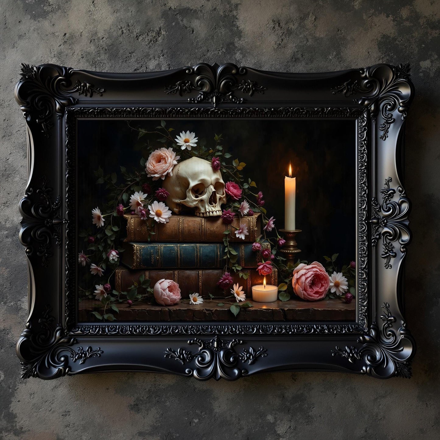 Skull With Books Art Print: Dark Academia Home Decor