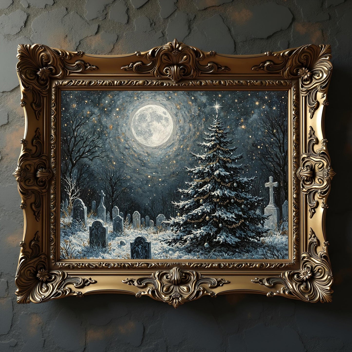 Gothic Graveyard Christmas Tree Print: Dark Yule, Holiday Decor