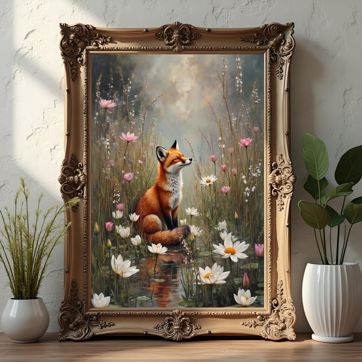 Fox and Flowers Art Print: Boho Chic Wall Hanging
