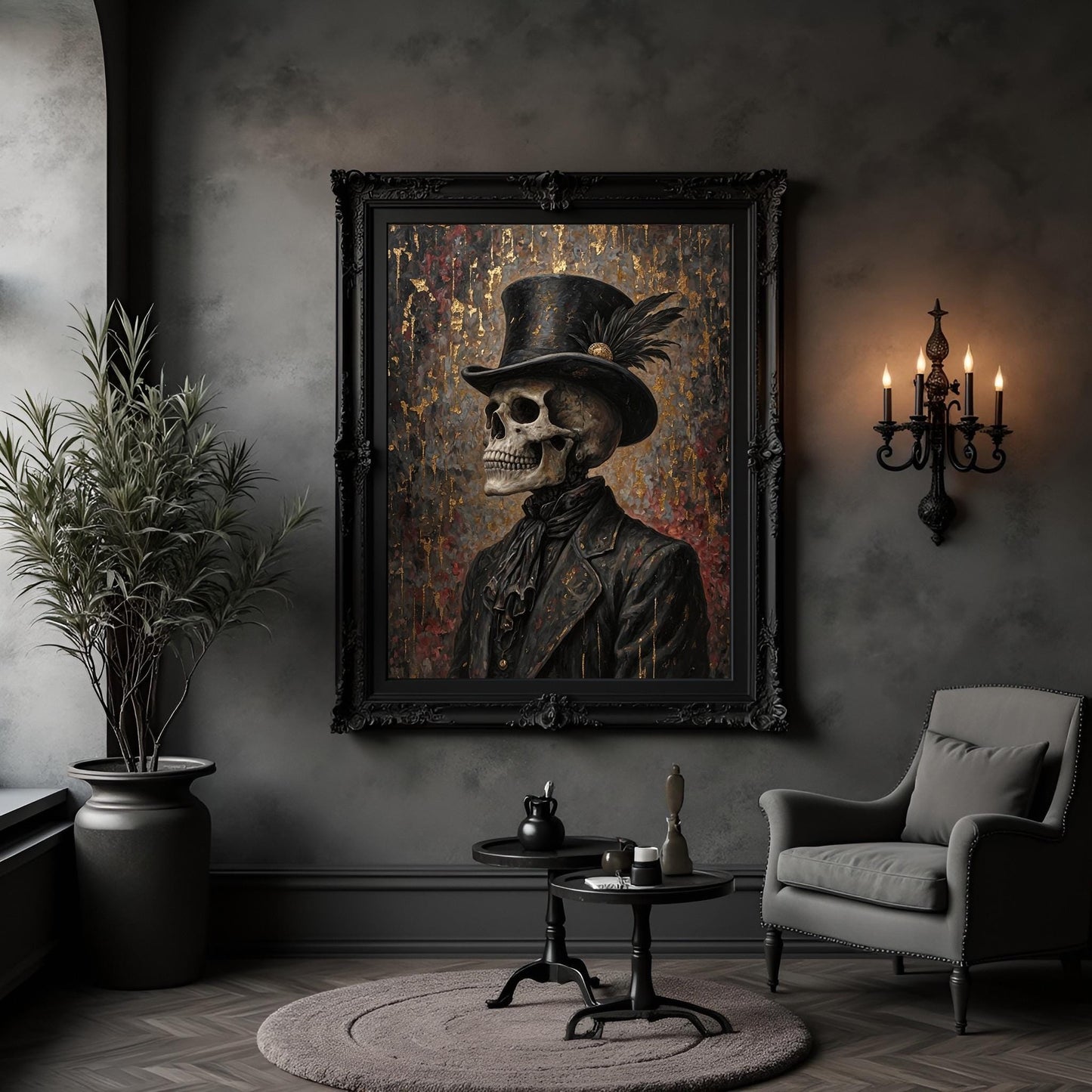 Skeleton Wearing a Top Hat Art Print: Victorian Gothic Macabre Decor