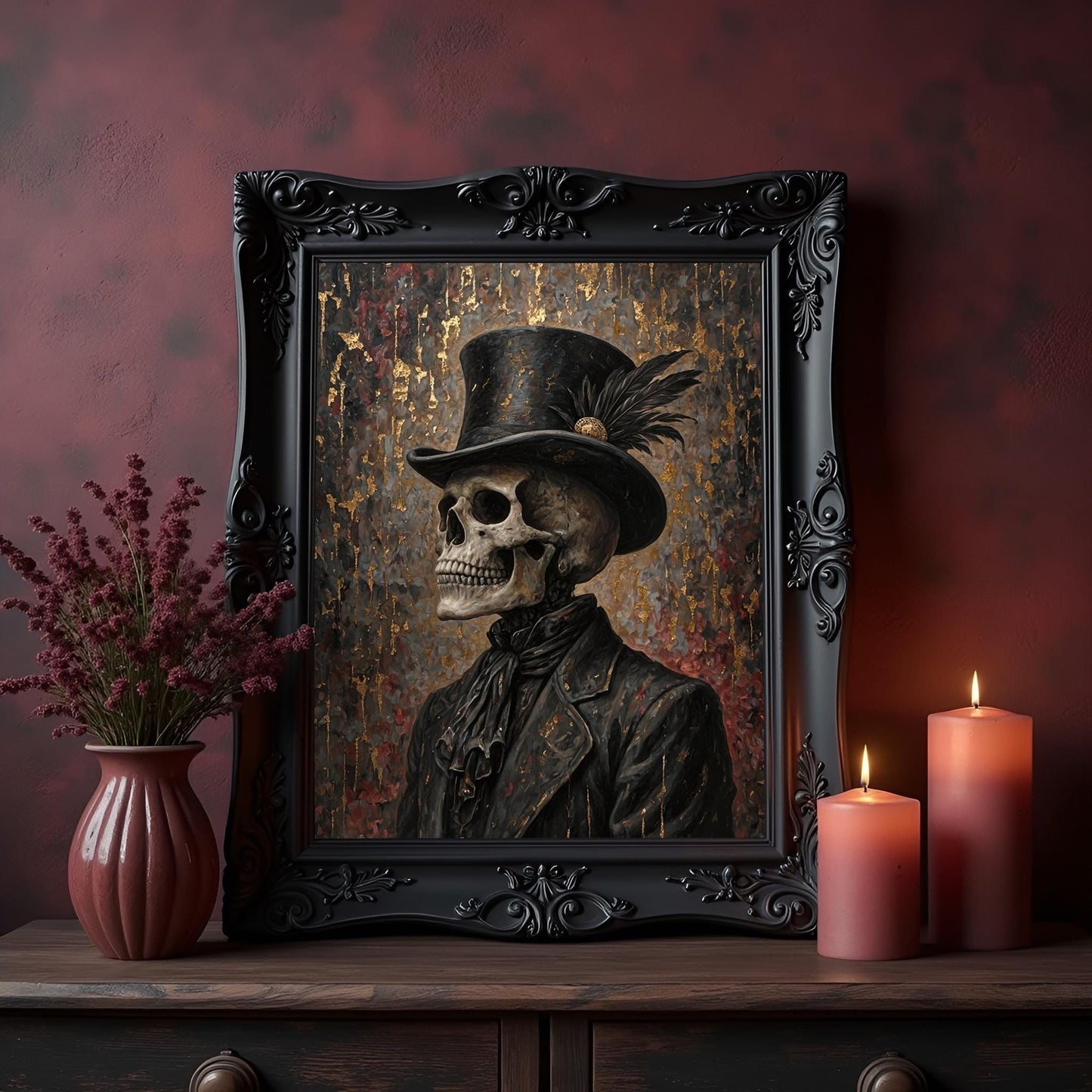 Skeleton Wearing a Top Hat Art Print: Victorian Gothic Macabre Decor