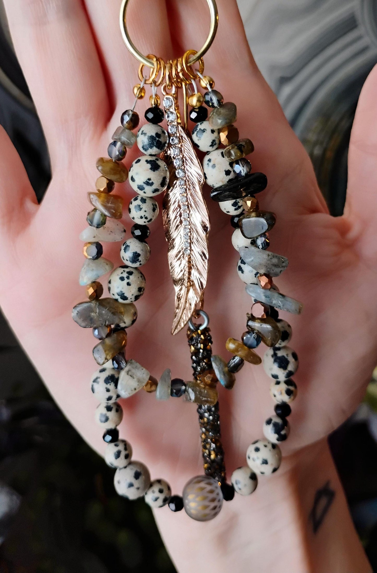 Labradorite and Dalmatian Jasper Purse Charm