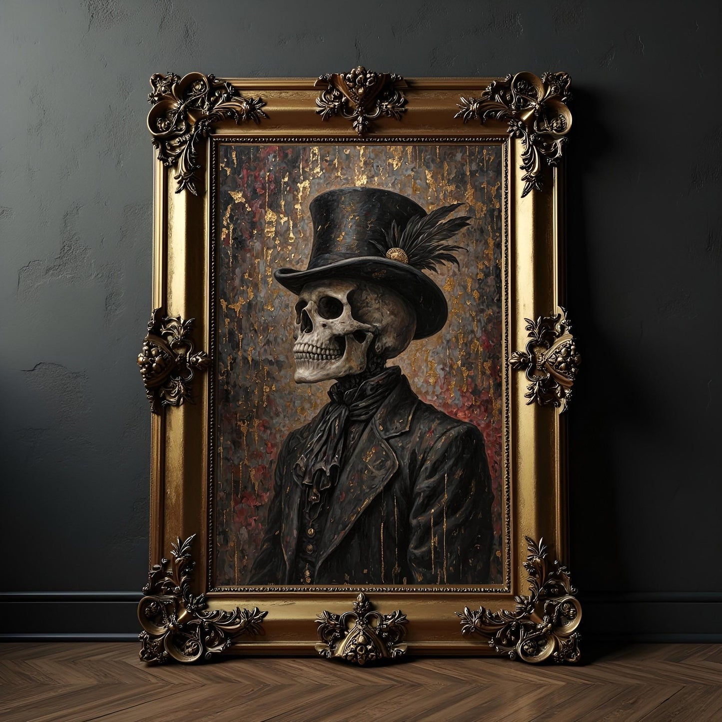 Skeleton Wearing a Top Hat Art Print: Victorian Gothic Macabre Decor