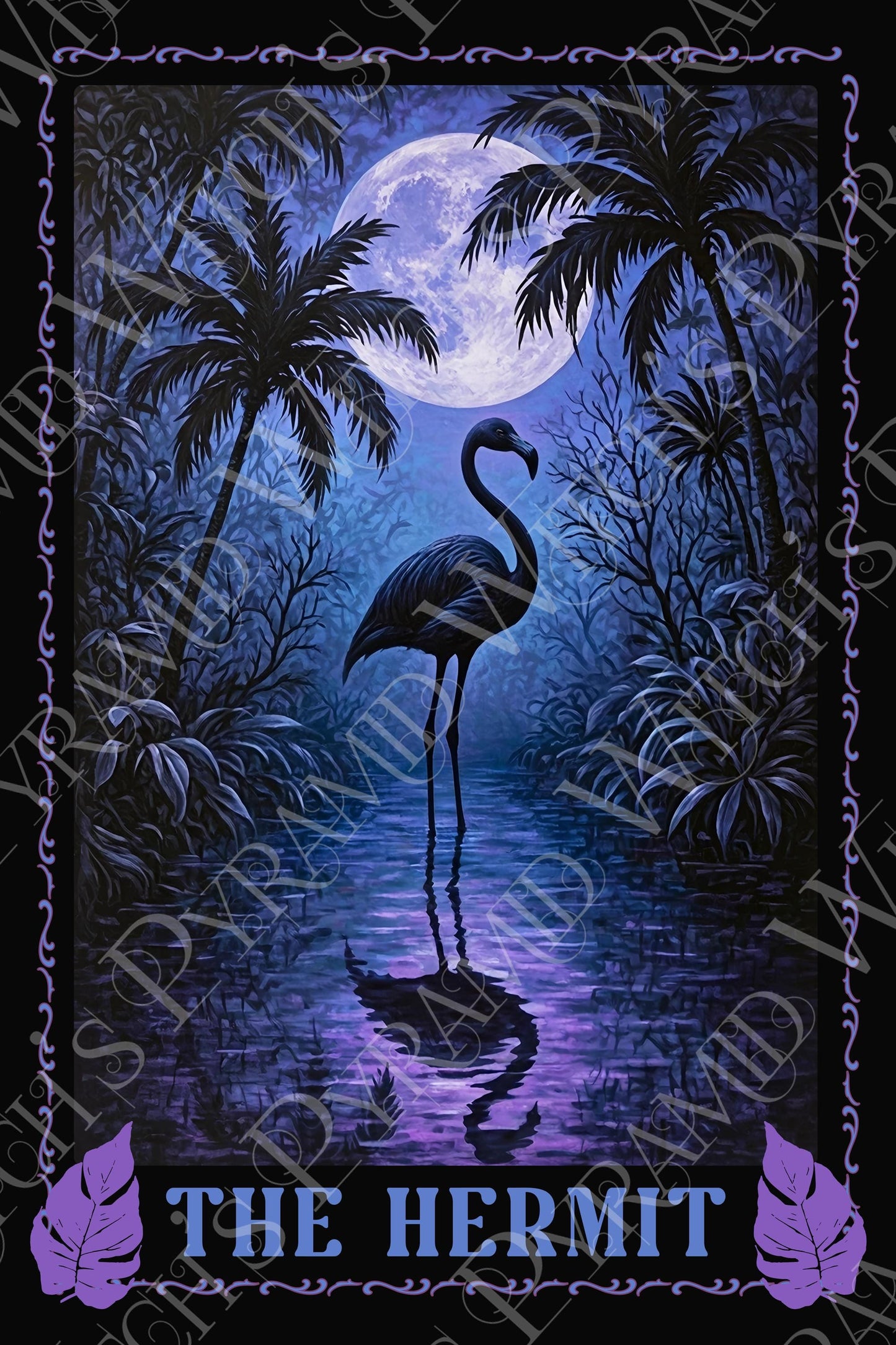 The Hermit Flamingo Tarot Card Art Print: Tropical Goth Home Decor