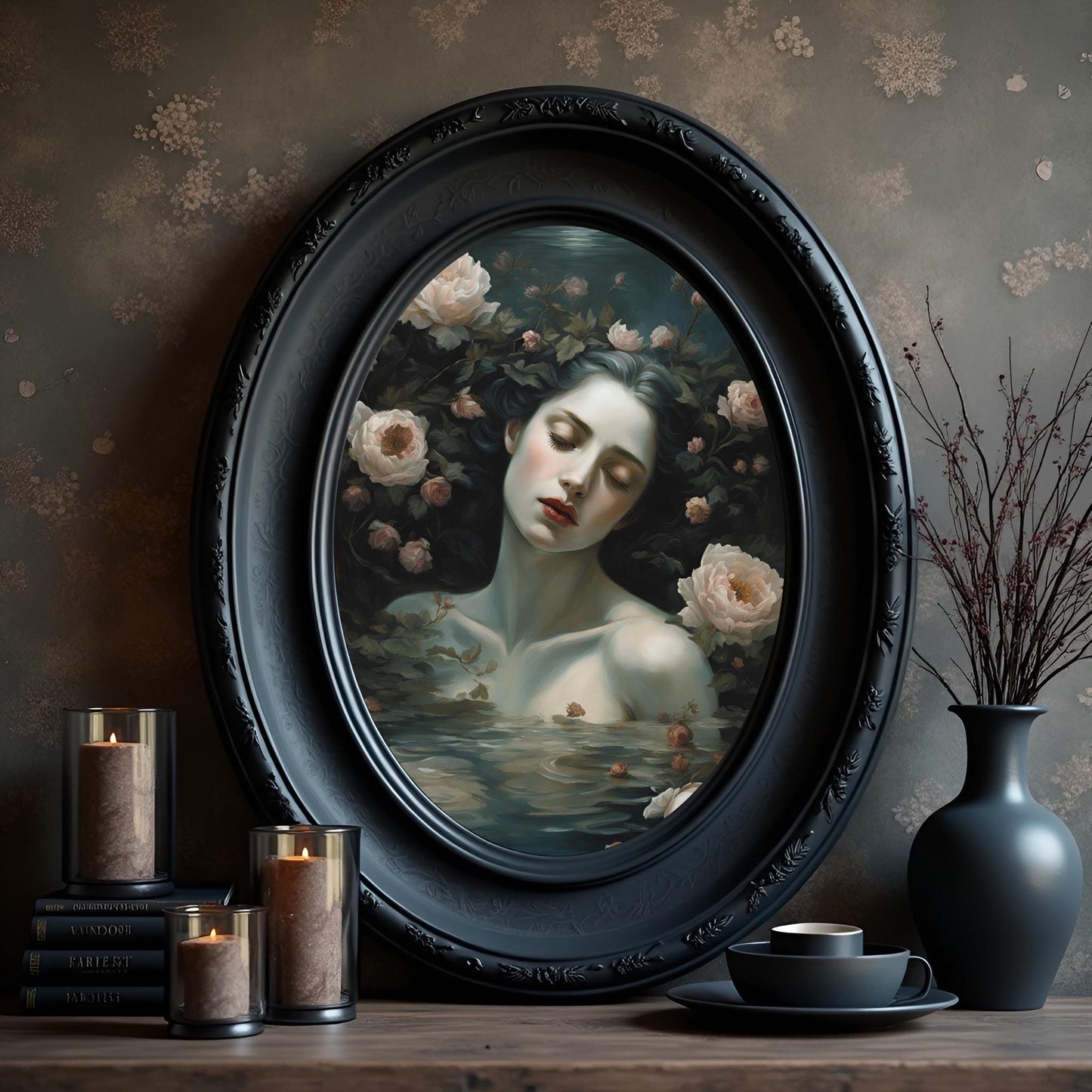 Ophelia Rococo Art Print: Woman in Water