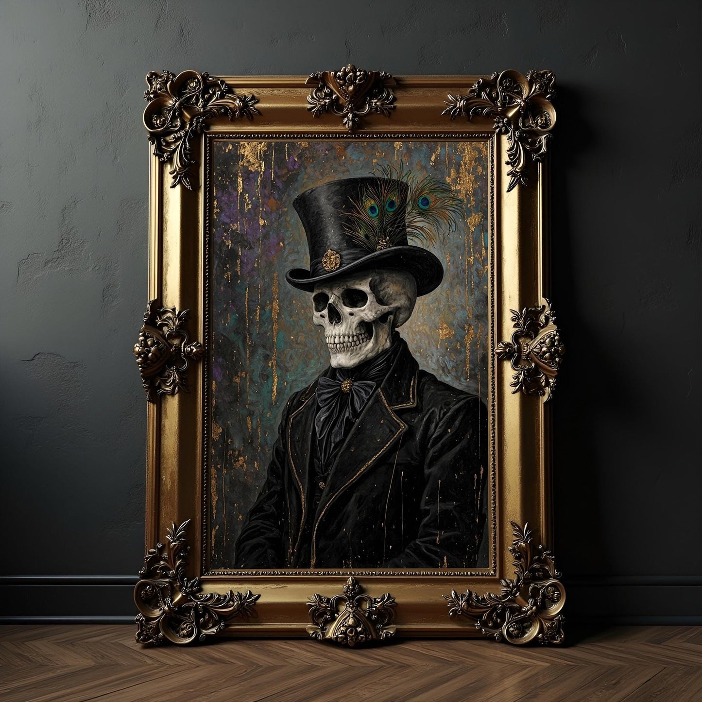 Skeleton Wearing a Top Hat Art Print: Gothic Macabre Decor