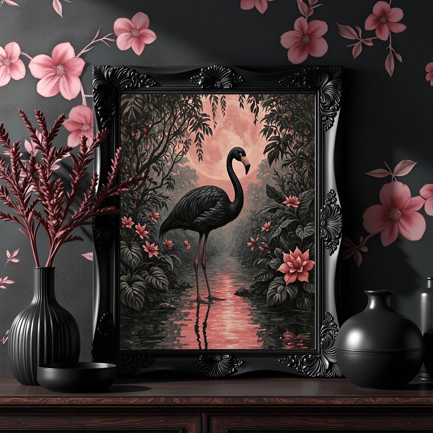 Black Flamingo Print: Vintage Style Tropical Wall Art