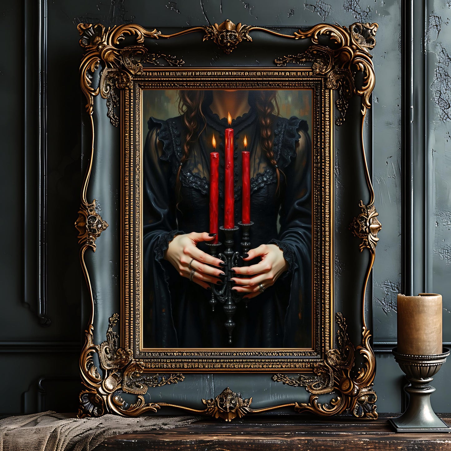 Gothic Woman with Candelabra Art Print: Alternative Home Decor