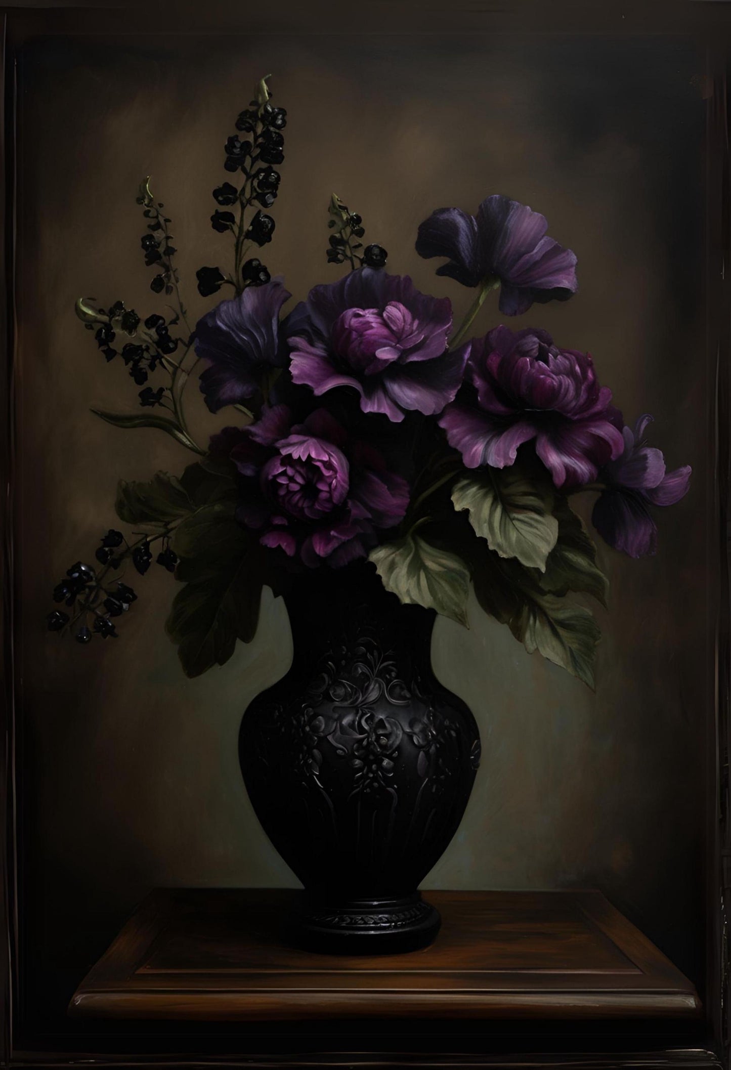 Purple Peonies Floral Print: Dark Victorian Botanical Wall Art