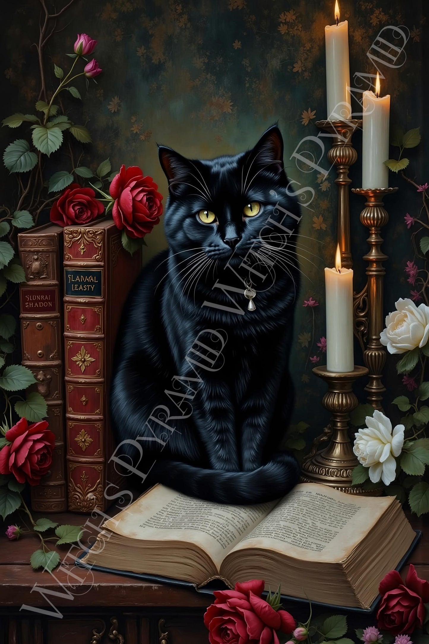 Witch's Black Cat Art Print: Dark Academia Home Decor
