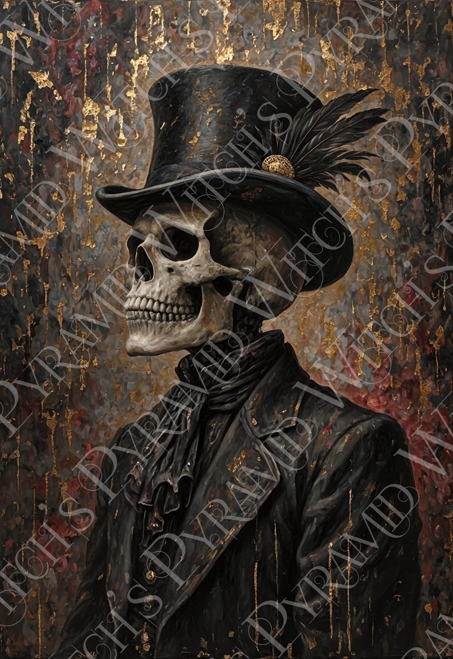Skeleton Wearing a Top Hat Art Print: Victorian Gothic Macabre Decor