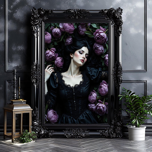 Gothic Woman in Purple Flowers: Goth Alternative Fine Art Print