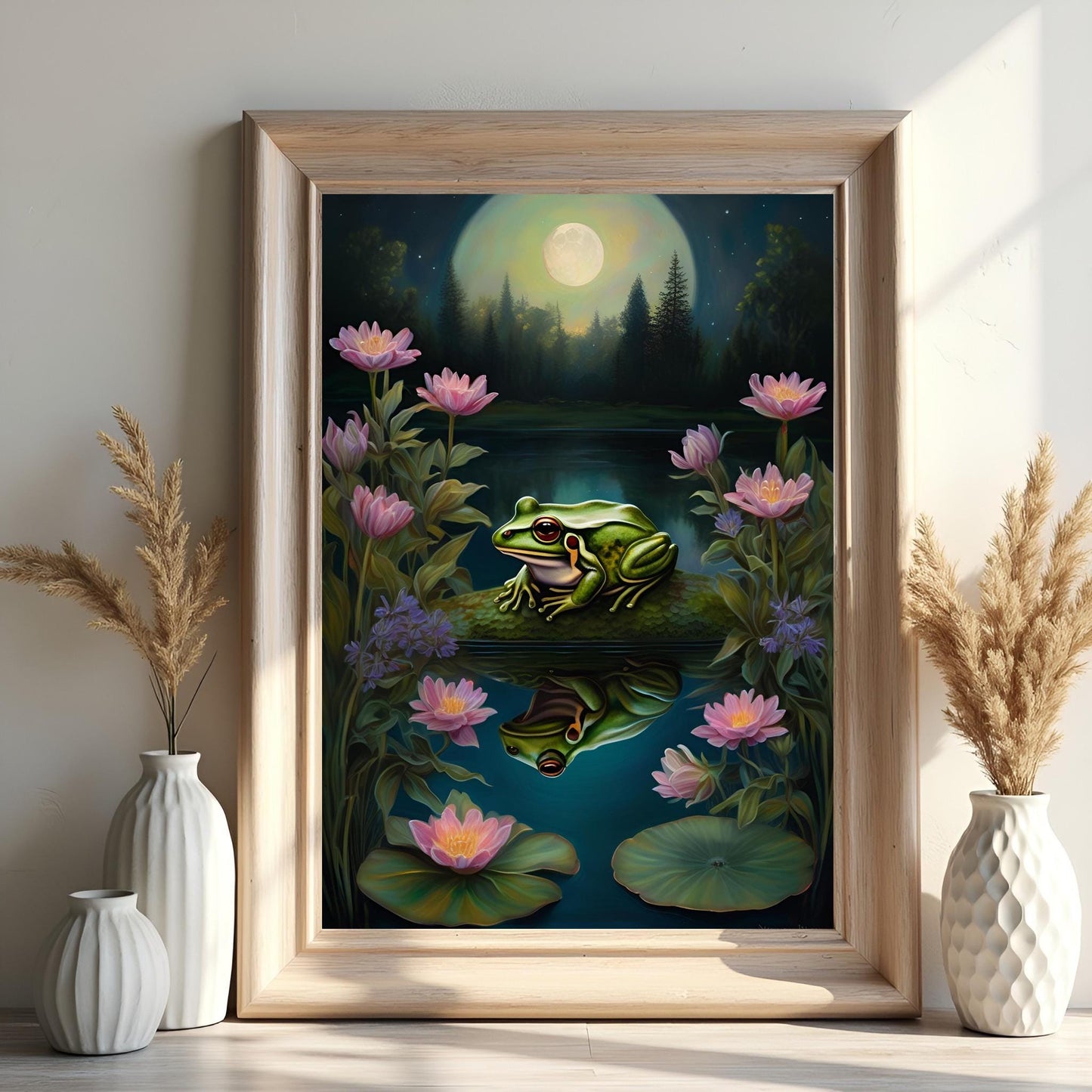 Frog on a Lily Pad Art Print: Cottagecore Wall Hanging