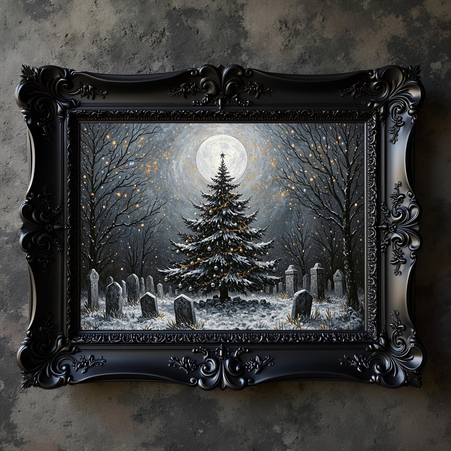 Gothic Graveyard Christmas Tree Print: Dark Yule, Holiday Decor