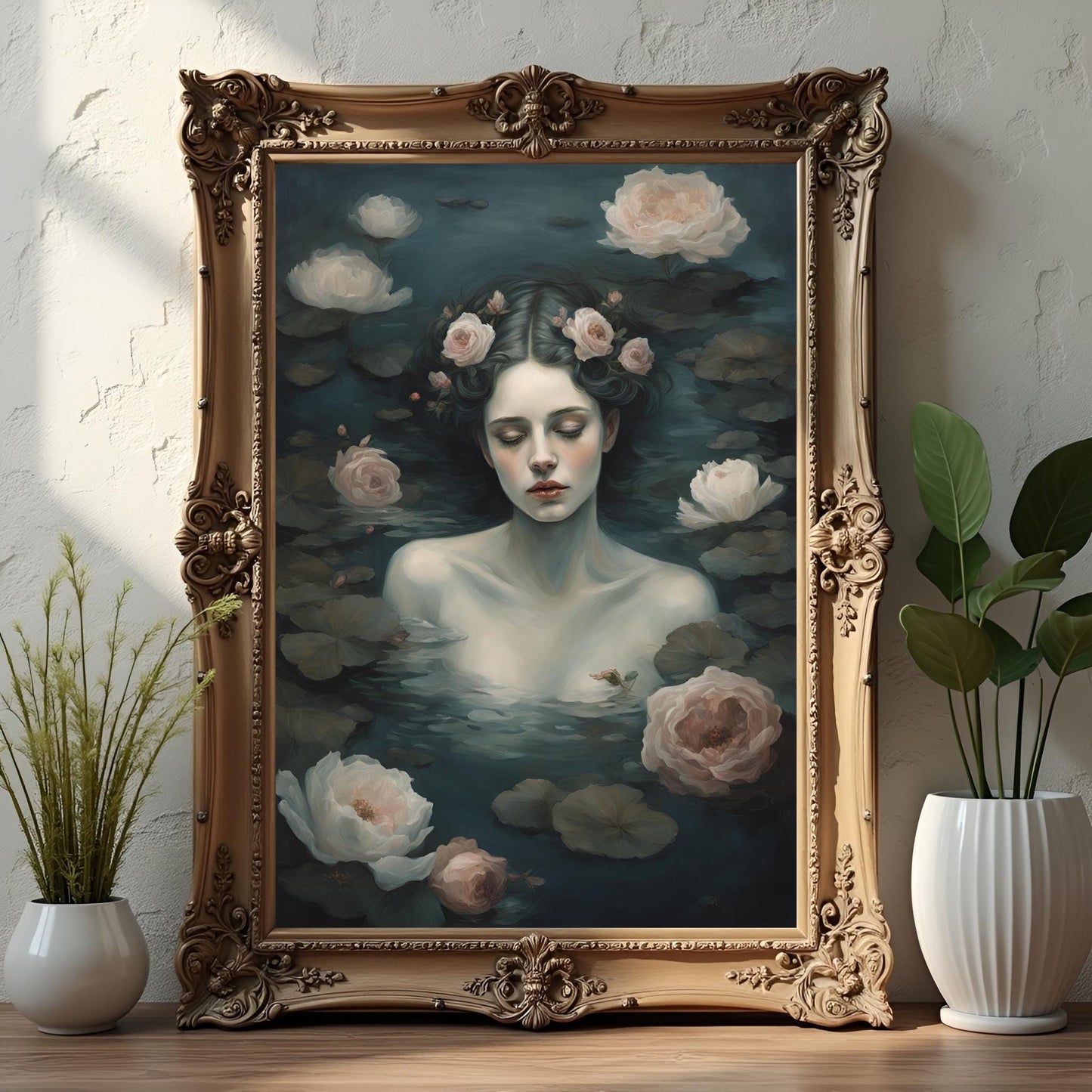 Ophelia Art Print: Victorian Gothic Woman in Lake