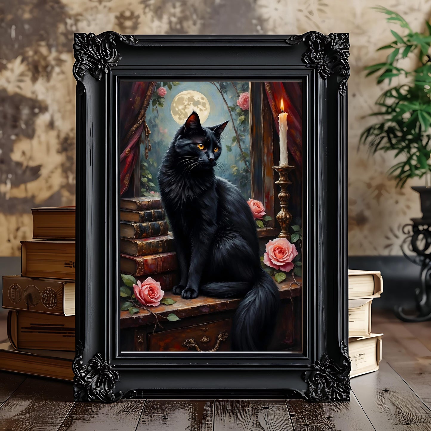 Gothic Black Cat Art Print: Alternative Home Decor