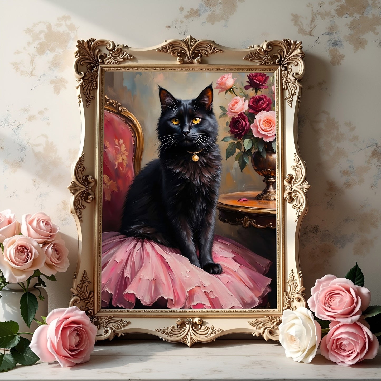 Ballerina Cat in a Pink Tutu Art Print: Victorian Gothic Home Decor